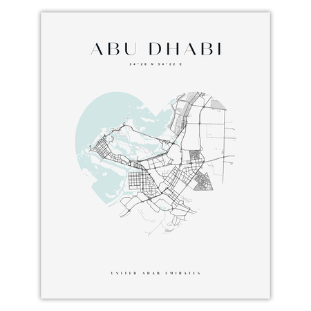 Poster Abu Dhabi city map heart 40X50 cm + gold frame