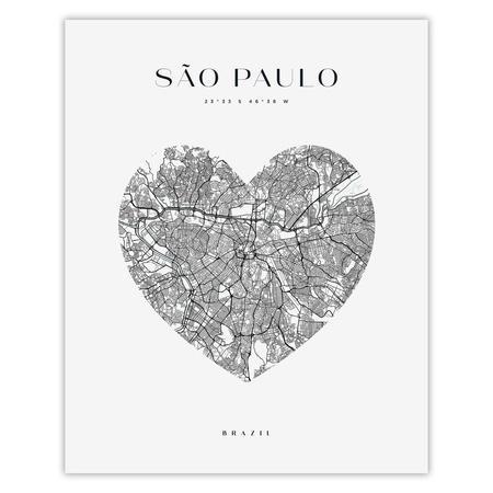 Poster Sao Paulo city map heart 40X50 cm + gold frame