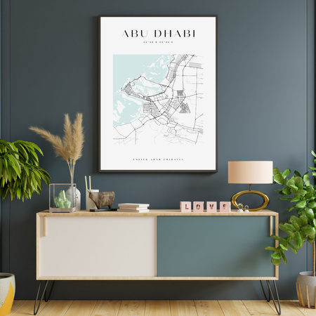 Poster Abu Dhabi city map square 40X50 cm + gold frame