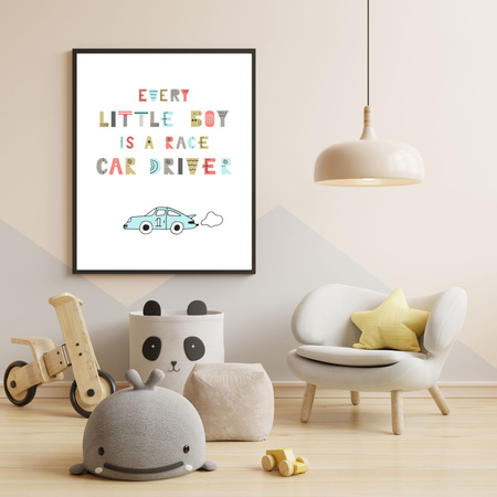 Children's poster Every little boy is a race car driver 40X50 cm + gold frame