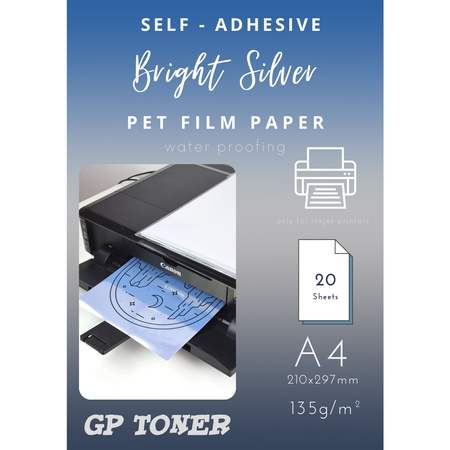 Self-adhesive glossy silver PET A4 paper PAP-CSF099