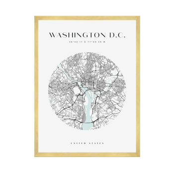 Poster Map of Washington city circle 40X50 cm + gold frame