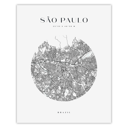 Poster Map of Sao Paulo city circle 40X50 cm + gold frame