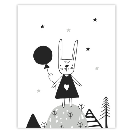 Children's poster Rabbit with a balloon 40X50 cm + gold frame