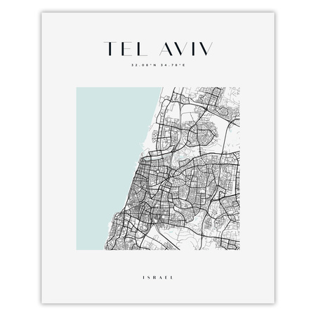 Poster Tel Aviv city map square 40X50 cm + gold frame