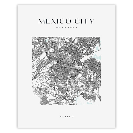 Poster Map of Mexico City square 40X50 cm + gold frame