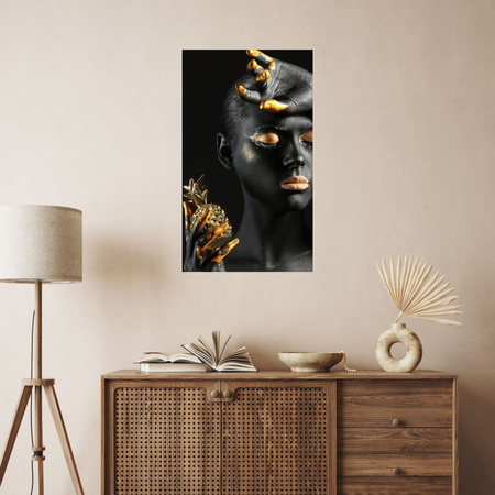 Canvas Print Black Woman Golden Lips Art 80x120 cm