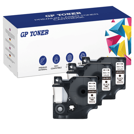 3x Tape for DYMO D1 43613 7m 6mm white black replacement GP-DY43613 x3