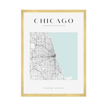 Poster Chicago city map square 40X50 cm + gold frame