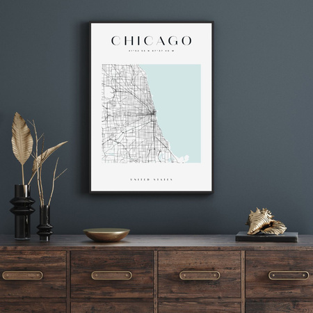 Poster Chicago city map square 40X50 cm + gold frame