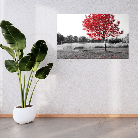 Canvas Print Gray Red Leaves Contrast 100x80 cm