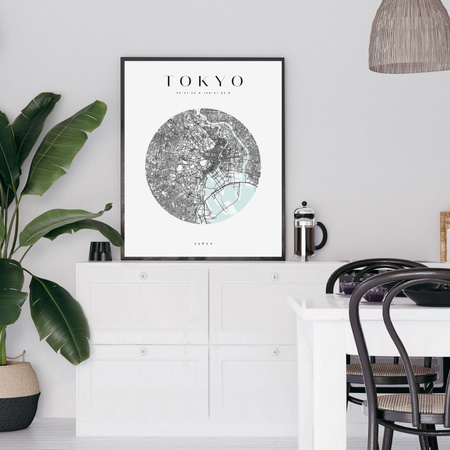 Poster Tokyo city map circle 40X50 cm + gold frame