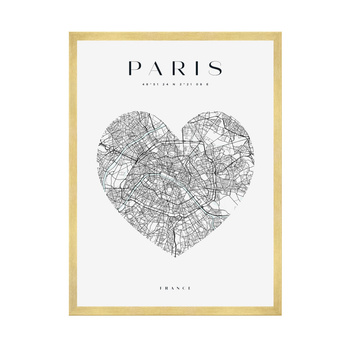 Poster Map of the city of Paris heart 40X50 cm + gold frame