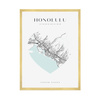 Poster Honolulu city map heart 40X50 cm + gold frame