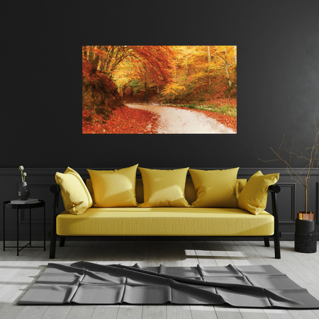 Canvas Print Path in Autumn Forest Colorful Leaves 100x80 cm