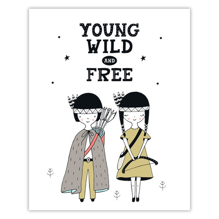 Children's poster Young wild and free 40X50 cm + gold frame
