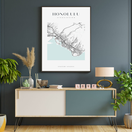 Poster Honolulu city map square 40X50 cm + gold frame