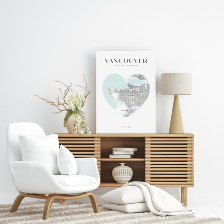 Poster Vancouver city map heart 40X50 cm + gold frame