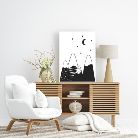 Poster Children's Mountains and Moon 40X50 cm + gold frame