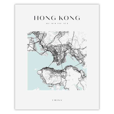 Poster Hong Kong city map square 40X50 cm + gold frame