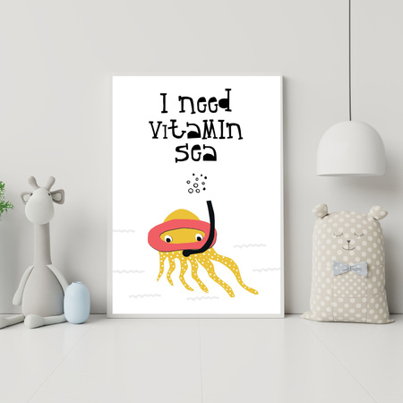 Children's poster I need vitamin sea 40X50 cm + gold frame