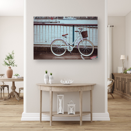 Canvas Print Vintage Bike in the City by the Bridge 90x60
