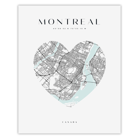 Poster Montreal city map heart 40X50 cm + gold frame