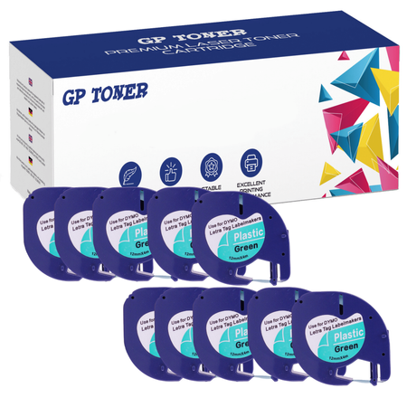 10x Dymo LetraTag 59425 Tape 12mm x 4m Green Plastic - replacement GP-DY59425 x10