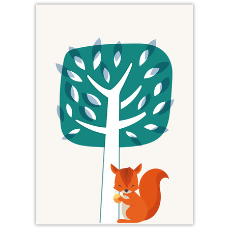 Children's Squirrel poster 21X29.7 cm + green frame