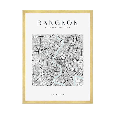 Poster Bangkok city map square 40X50 cm + gold frame