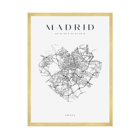 Poster Madrid city map heart 40X50 cm + gold frame