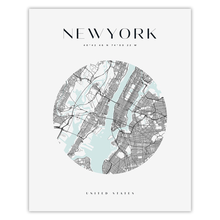 Poster Map of New York city circle 40X50 cm + gold frame
