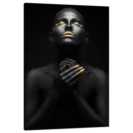 Canvas Print Black Woman Gold Nails Lips Eyes 80x120 cm