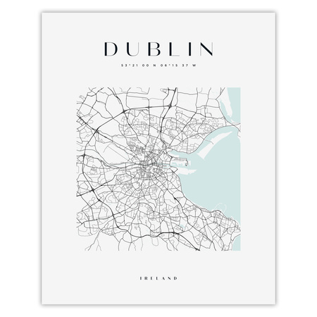 Poster Dublin city map square 40X50 cm + gold frame