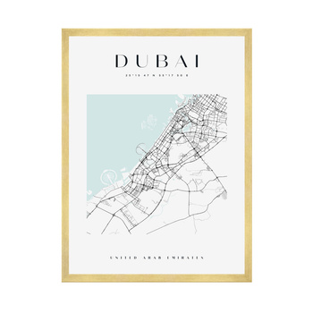 Poster Dubai city map square 40X50 cm + gold frame