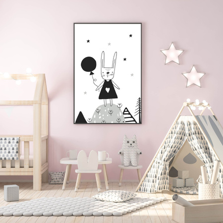 Children's poster Rabbit with a balloon 40X50 cm + gold frame