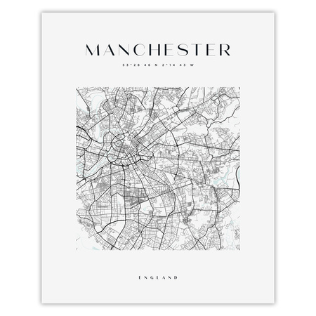 Poster Manchester city map square 40X50 cm + gold frame