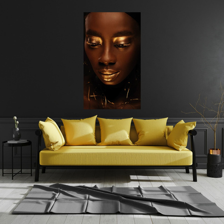 Canvas Print Woman's Face Golden Lips and Elements 80x120 cm