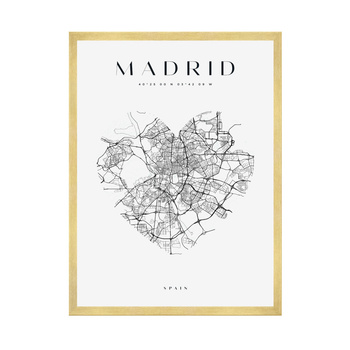 Poster Madrid city map heart 40X50 cm + gold frame