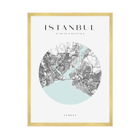 Poster Istanbul city map circle 40X50 cm + gold frame