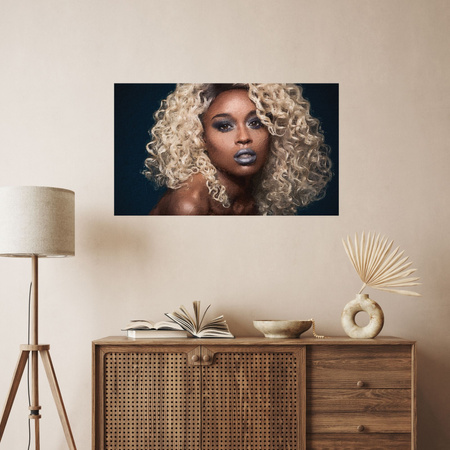 Canvas Print Black Woman Blonde Hair Curls 100x80 cm