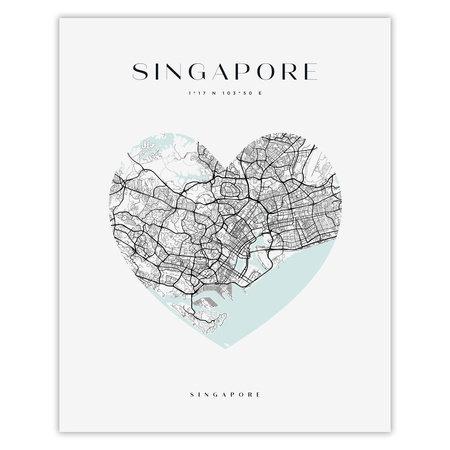 Poster Singapore city map heart 24X30 cm + amaranth frame