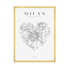 Poster Milan city map heart 40X50 cm + gold frame