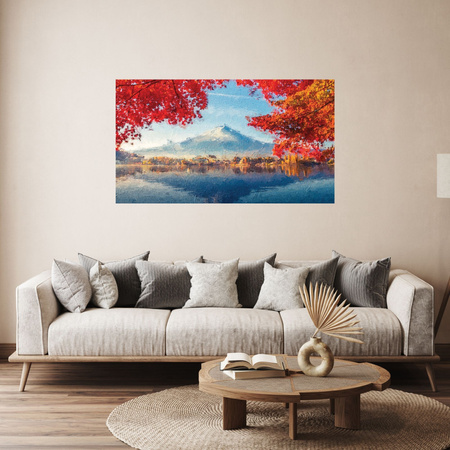 Canvas Print Colorful Leaves Town Mountain Water 100x80 cm