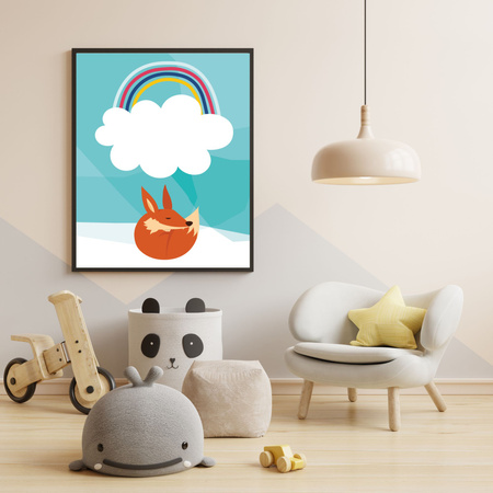 Children's fox rainbow poster 30X40 cm + yellow frame