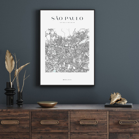 Poster Map of the city of Sao Paulo, square 40X50 cm + gold frame
