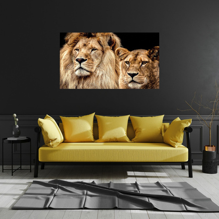 Canvas Print Portrait of Lion Pair Wilderness Couple 100x80 cm