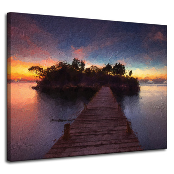 Canvas Print Wooden Bridge Sunset Water 100x80 cm