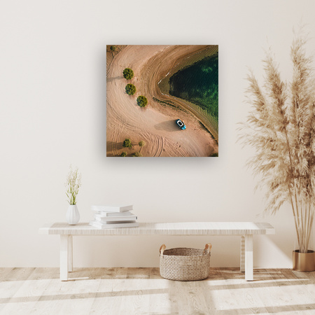 Canvas Print Car Sand Trees Water Summer 90x90