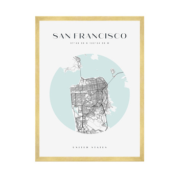 Poster San Francisco city map circle 40X50 cm + gold frame